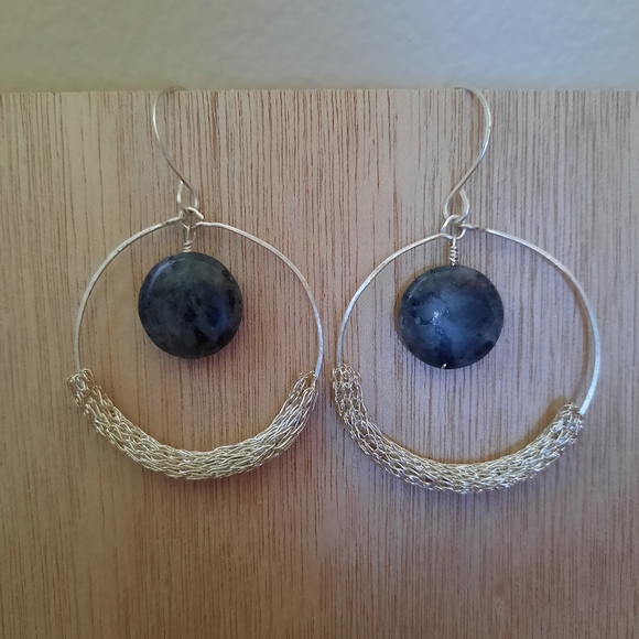 Hand Crafted Jewelry - Viking stitch labradorite sterling earrings